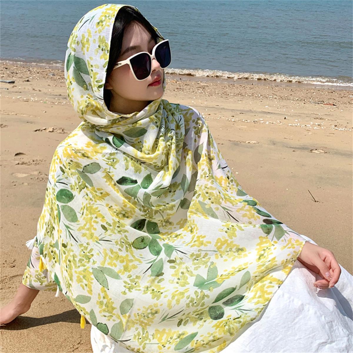 

Шовкова хустка Чотири Сезони Жіноча Для Подорожей Фотографії Велика Шаль Сонцезахисний Пляжний Рушник Тонка Хустка з Бавовни та Льону Універсальна