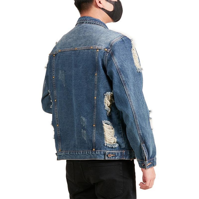 Ripped Old Denim Jacket Men's Spring Loose Top Workwear Long Sleeve Street Blasting Jacket