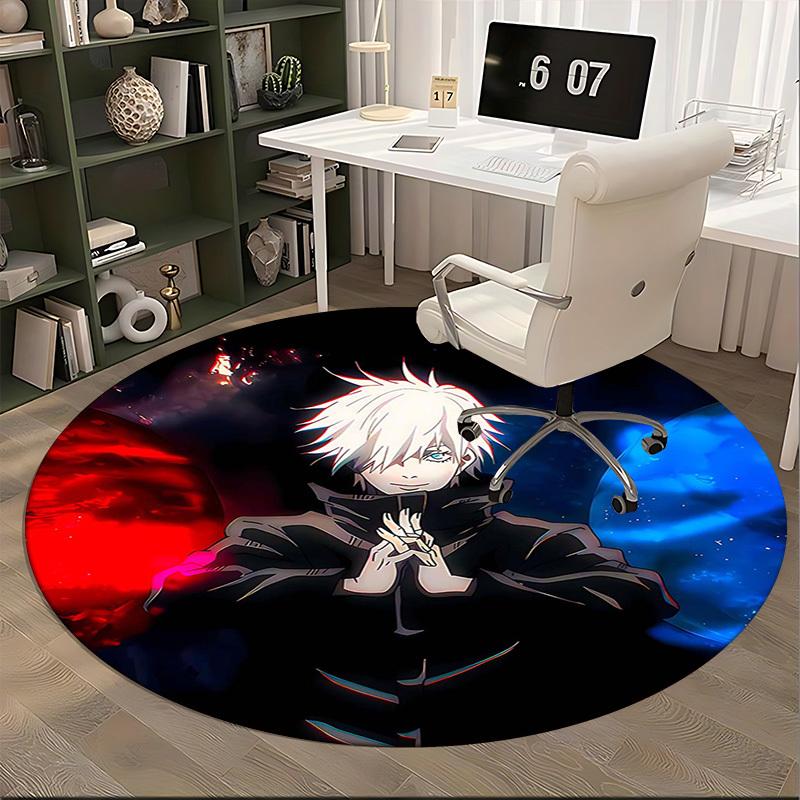 1 τεμ. Στρογγυλό Χαλί με Σχέδιο Anime - Πατάκι Καρέκλας Tokyo Ghoul Kaneki Ken, Αντιολισθητικό Χαλί για Γραφείο, Διακόσμηση Σπιτιού, Σαλόνι, Υπνοδωμάτιο