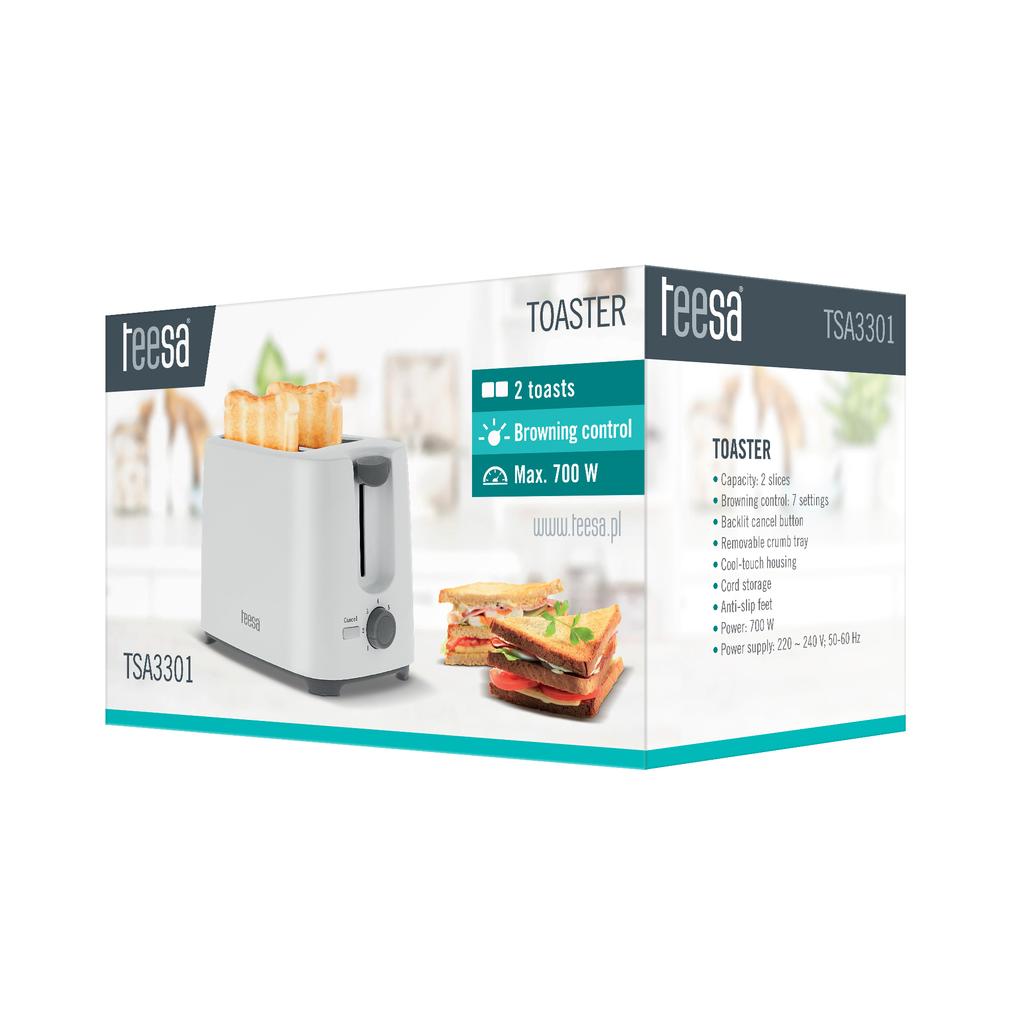 Toaster for sandwiches, toasts with a tray, 7 levels, 2 toasts, 700W Teesa