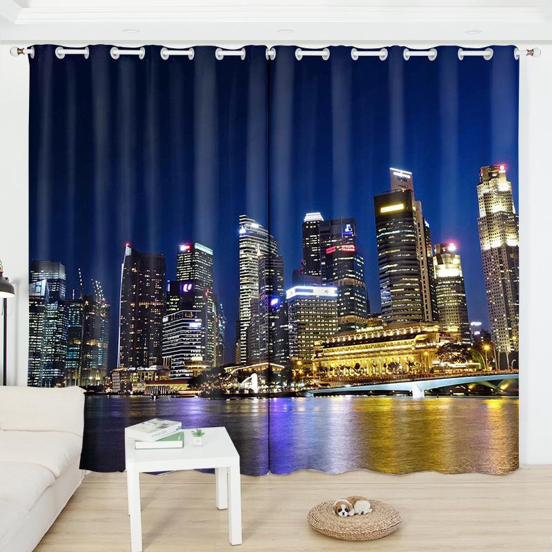 

2 Panel Hong Kong City Beautiful Night View Semi Blackout Curtain Custom Sleeping Room Living Area Studio Window Blinds Curtain 2x60Wx50H(CM)&Rod Pocket