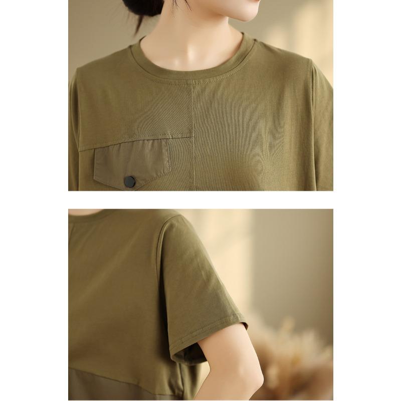 DIMANAF 2025 New Summer Plus Size T-Shirt Women Short Sleeve Buttons Vintage Loose Tops Tees Maxi