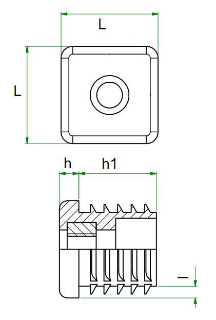 Insert plug with metal thread M10 30x30 20PCS BLACK