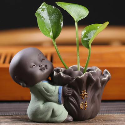 Fortune Lucky Cute O Pequeno Monge Chá de Argila Roxa Pet Decoração para Casa Mini Vaso de Flores para Plantação Aquática