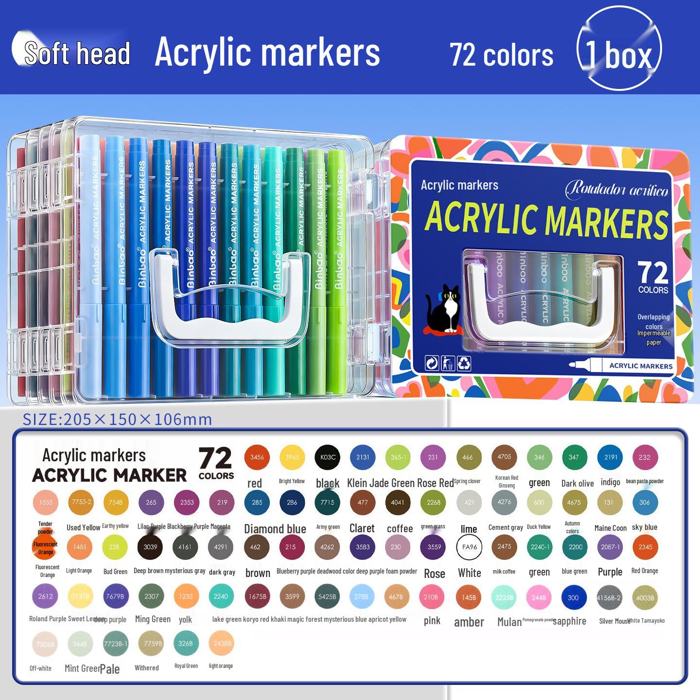 

Акриловый маркер с мягким наконечником и прямыми чернилами и штабелируемая коробка – Не растекается, Сильное покрытие для учеников начальной школы