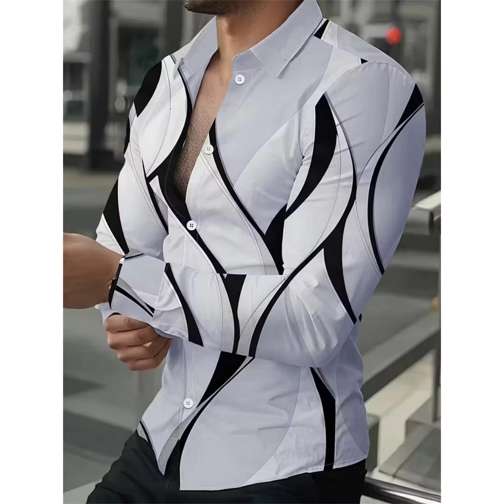 Men Clothes Fashion Long Sleeve 3D Digital Print Shirt