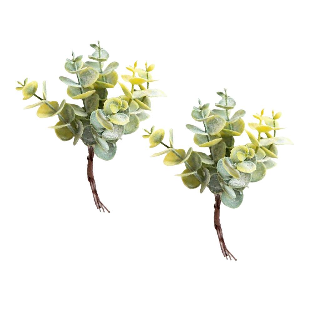 2Pcs Simulation Artificial Eucalyptus Leaves Mini Artificial Plants  Home Decoration Green&Yellow