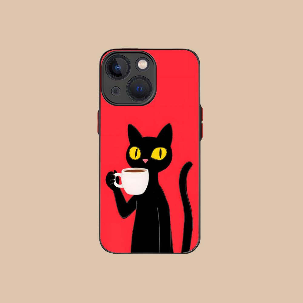 Cute Coffee Cat Silicone Mobile Phone Case for iPhone 17 16 15 14 13 12 11 X XR XS Air Pro Max Plus Mini Colorful Cover