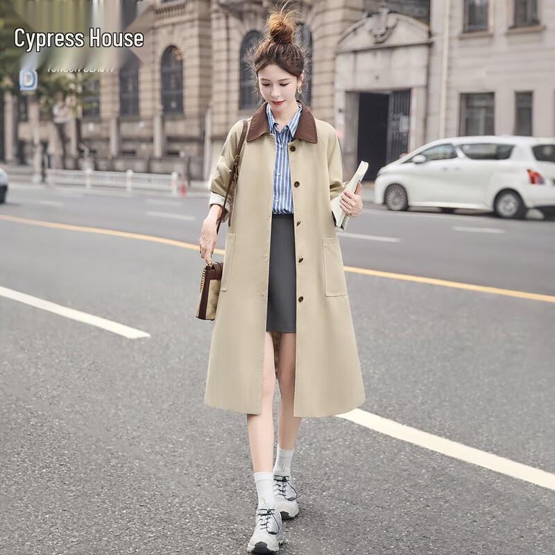 Women's Retro Color Block Trench Coat