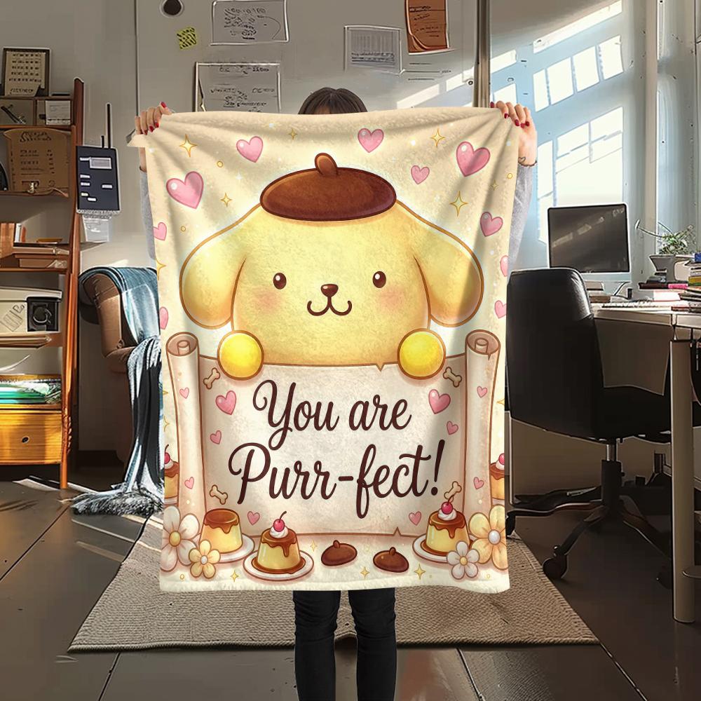 1PC Pompompurin Print Flannel Blanket, High quality All Seasons, Home Decor, Warmth and Comfort, Perfect for Christmas Gifts