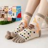 Cotton Five Fingers Women Socks Cartoon Medium Tube Socks Kawaii Split Toe Socks  For Yoga Sports