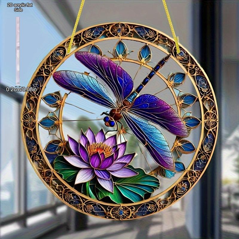 Vibrant Dragonfly & for Lotus Floral Design, Art Deco Style Hand-Painted Geometric Patterns, Nurseries, Vintage Home Decor Wall for Bar Kitchen, Resta