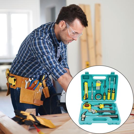 16Pcs Home Repair Tool Kit Portable Multipurpose Universal Auto Repair Tool Set Household Hand Kit with Toolbox