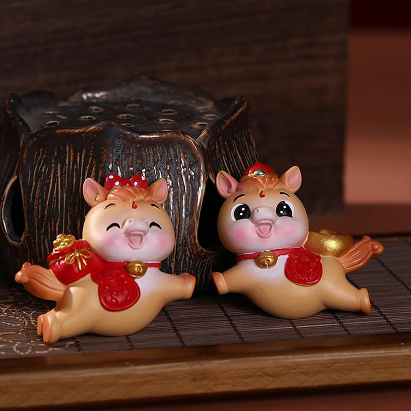 Year Of The Horse Cartoon Resin Decoration For Desk Car Dashboard TV PC Monitor Cute Animal 3D Pony Doll Figurine Car Ornament