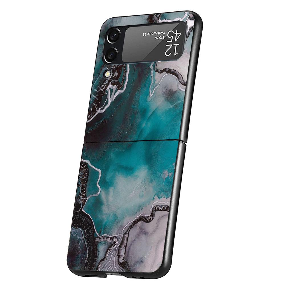 Fashion Geometric Marble Cover Phone Case For Samsung Galaxy Z Flip 7 6 5 4 3 5G Flip7 Flip6 Flip5 Flip4 Flip3 Black Fundas Shel