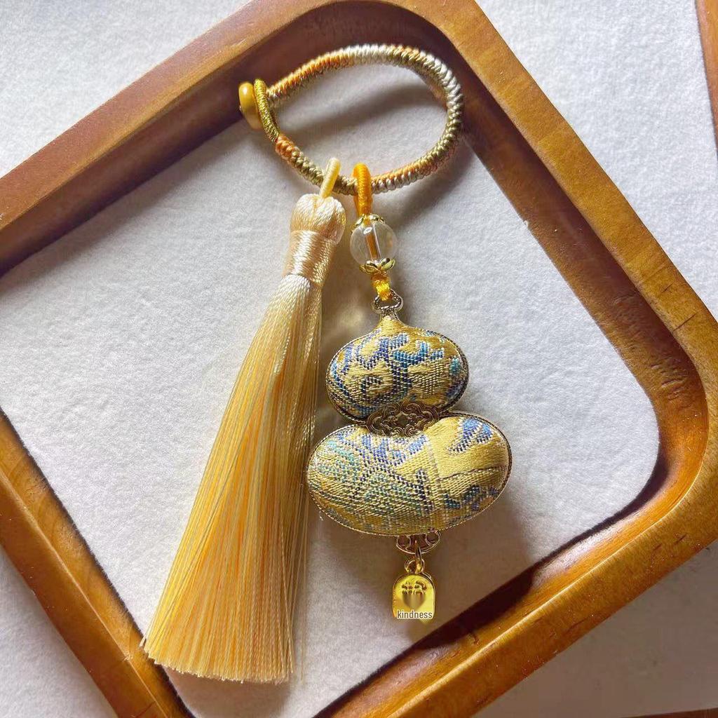 Double-sided Gourd Tassel Charm: Fu Lu Wealth & Blessings Keychain Pendant Ornament