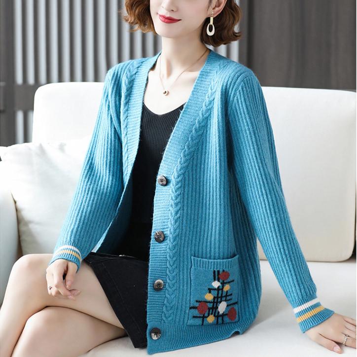 Autumn Winter Women's Knitted Cardigan Sweater Thickened Plus Size Cardigan Jacket V-neck Twist Loose Knitted Short Jacket