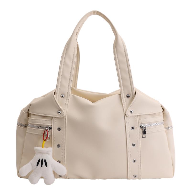 Stylish Studded Tote Bag, Retro Soft Leather Large Capacity Handbag Multi-compartment Shoulder Bag Zippered Women Motorcycle Bag