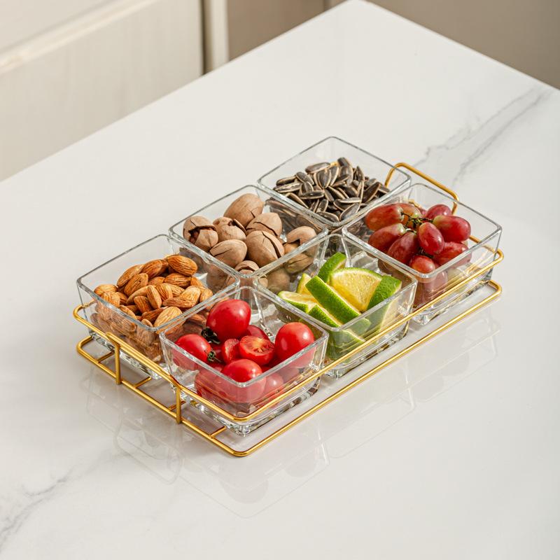 Light Luxury Glass Fruit Plate  Creative Household Living Room Snack Plate  Dried Fruit Snack Plate  Dessert Plate  Candy Plate  Fruit Plate