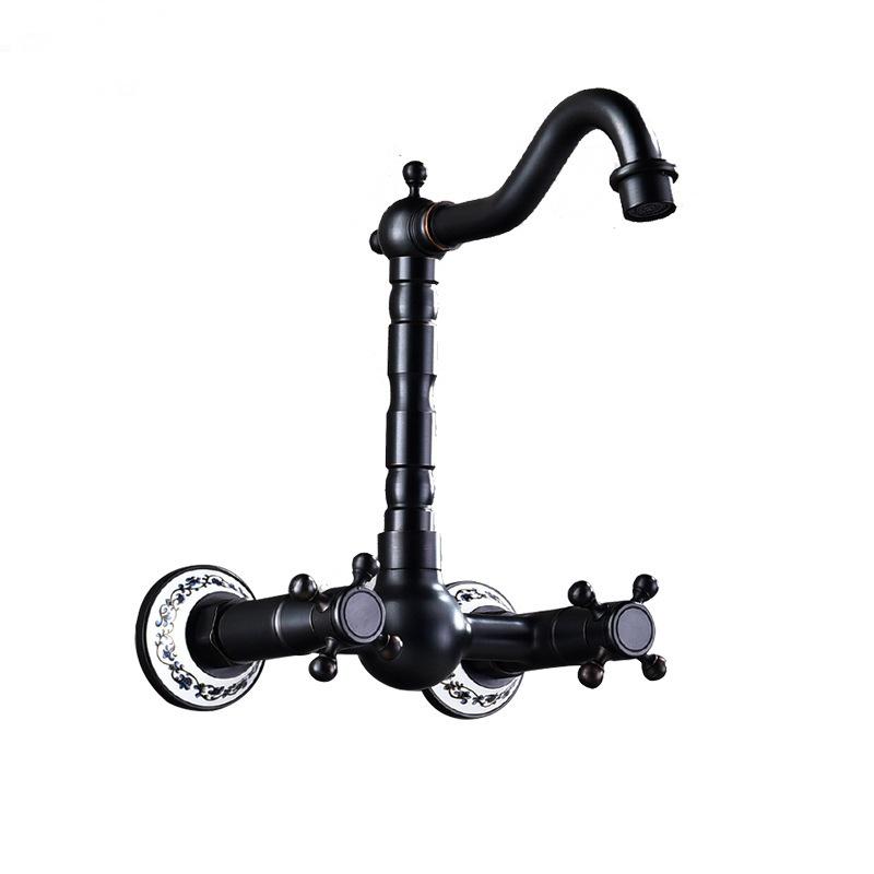 Antique Wall Mounted Basin Faucets Bathroom Black Dual Handles Bathtub Faucet Hot Cold Water Mixer Tap Torneira Do Banheiro Gold