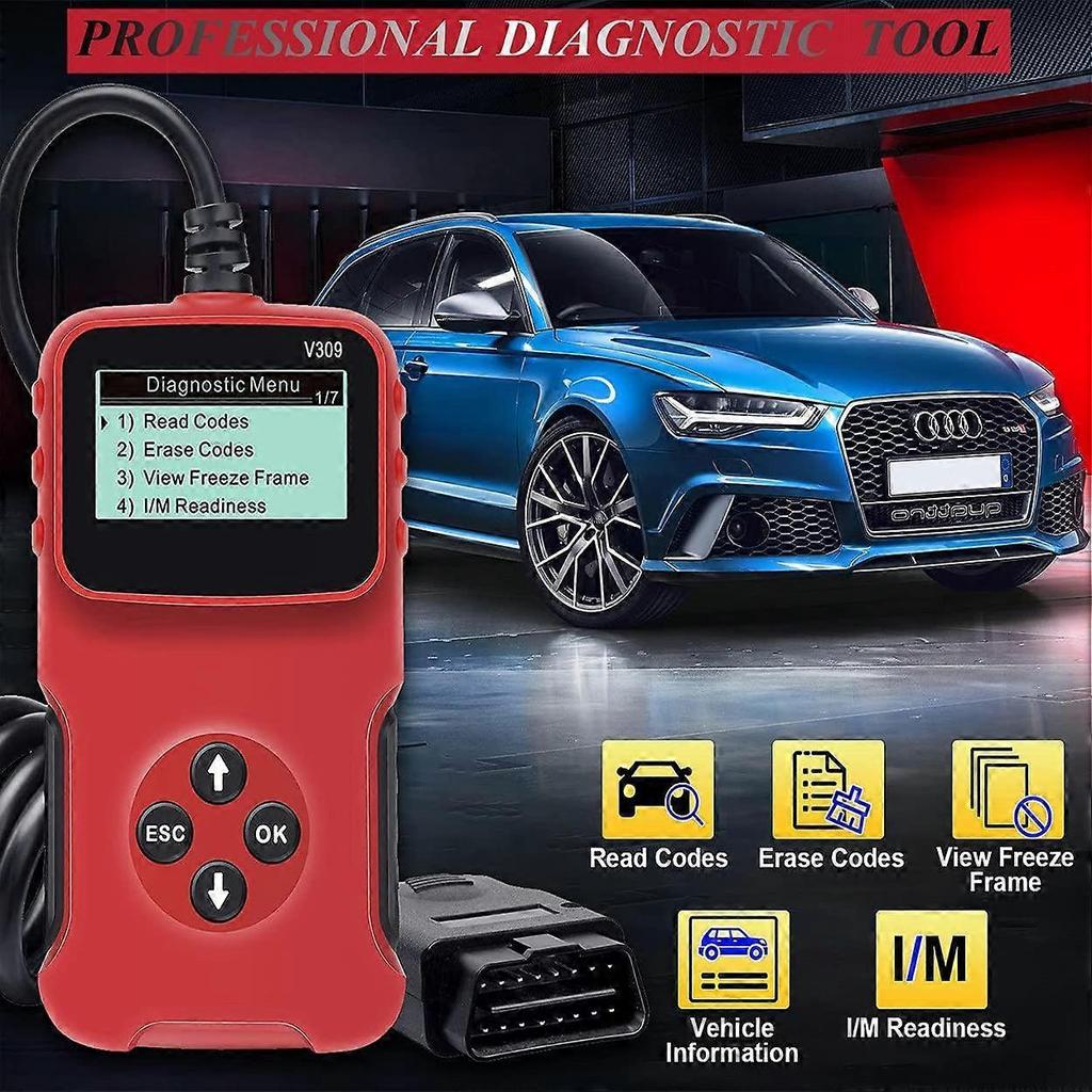 Wired Car OBD2 Scanner, Plug and Play Code Reader, Wired Car OBD2 Scanner, HD LCD Display Screen, Red1pc