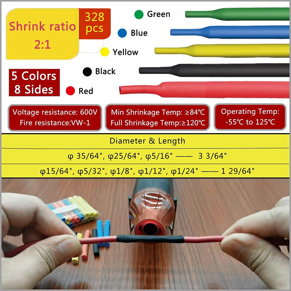 328-656pcs Heat-shrink Tubing Thermoresistant Tube Heat Shrink Wrapping Kit Electrical Connection Wire Cable Insulation Sleeving