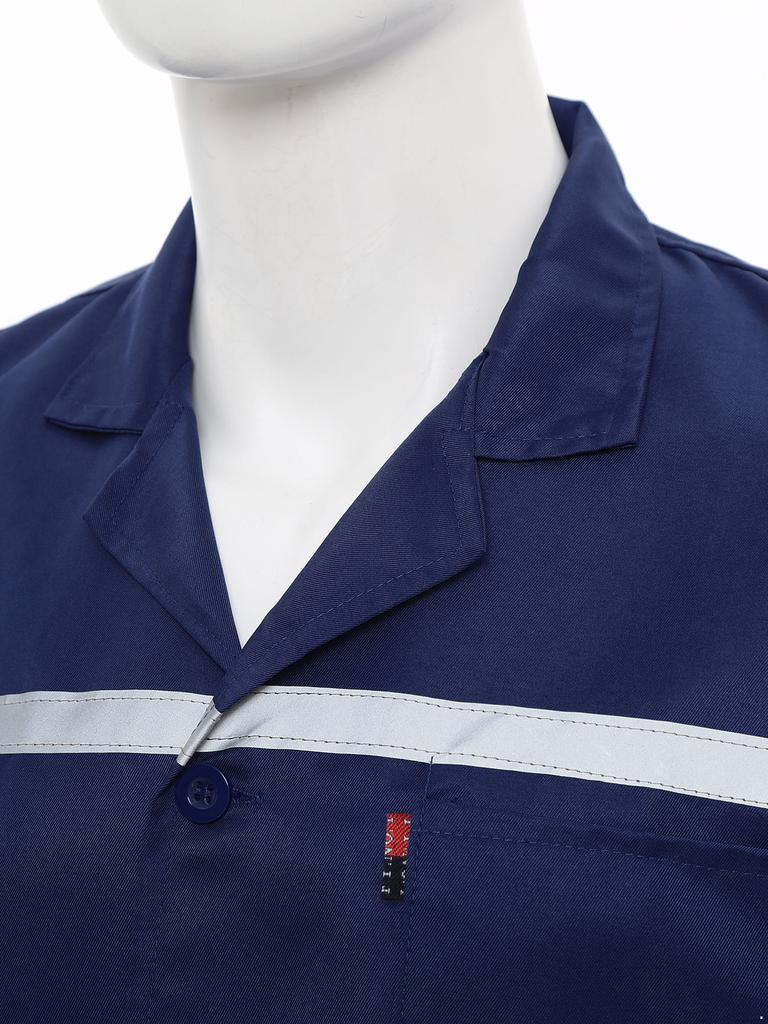 Unisex Werkstattuniform Langarm Knopfleiste Overall Reflektierende Streifen Taschen Arbeitskleidung Verschleißfester Mantel