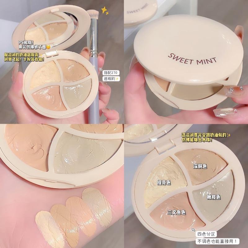 Four Color Face Concealer Cover Dark Circles Spots Brighten Even Skin Tone