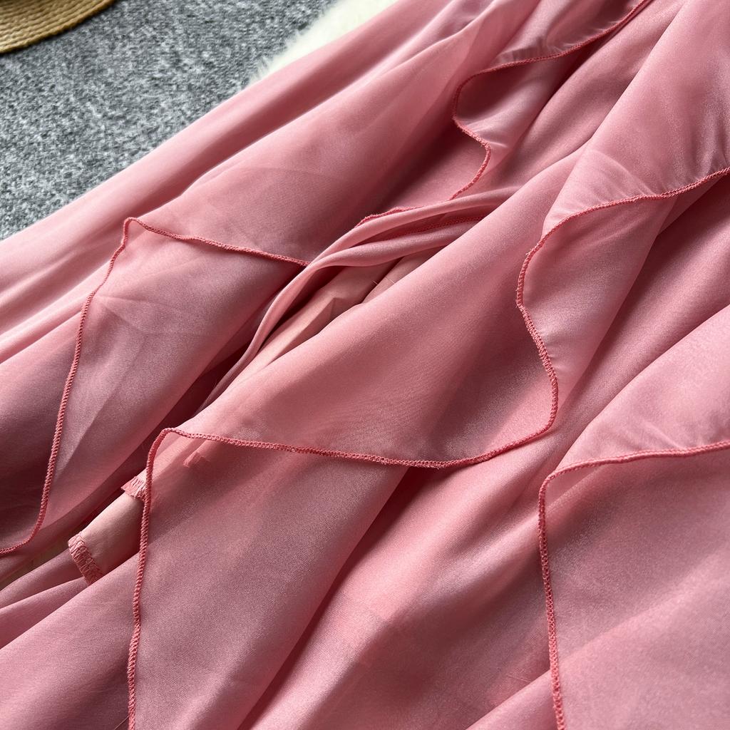 Sommer Kvinner Sexy Spaghetti Stropp V-hals Tynn Chiffon Lange Maxi Holiday Beach Kjoler