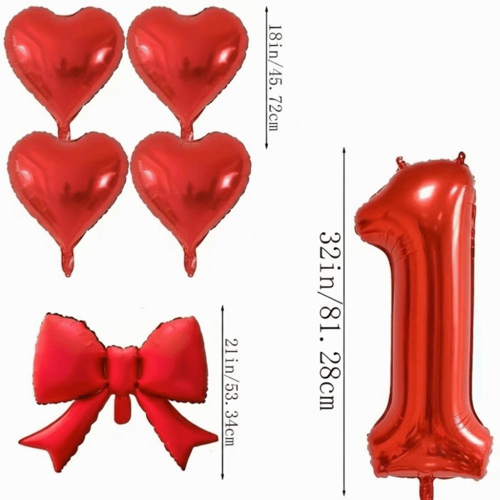 6pcs with Bowknot Number Foil Balloon Romantic Birthday Party Balloons  For Engagements Wedding