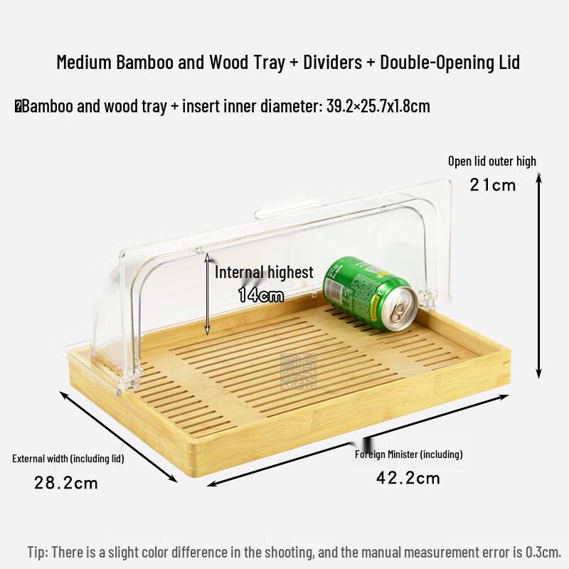 Bamboo Wood Buffet Display Tray with Double-Opening Lid
