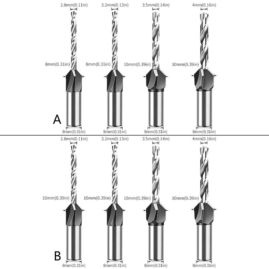 4Pieces Steel Countersink Drill Bits with Adjustable Depth Control Collar 2.8/3.2/3.5/4mm for Wood Plastic Drilling