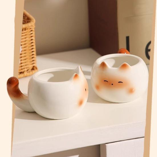Ceramic Coffee Mug 210ml Cute Cat Espresso Cup with Tail Handle Microwave Dishwasher Safe
