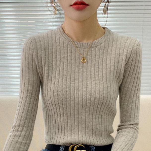 

Осенне-зимний круглый вырез горловины ребристый женский свитер вязаный мягкий пуловер джемпер базовый однотонный мягкий свитер с длинным рукавом для женщин топы One Size бежевый