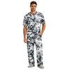 Herren Kurzarm-Schlafanzug-Set mit langer Hose, Schrittknopf und elastischem Kordelzugbund für zu Hause