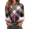 Women's Casual Fashion Plaid Print Half-Open Collar Long Sleeve Shirt