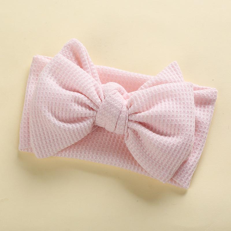 European & American Handmade Baby Hair Accessory: Large Bow Double Layer Waffle Texture Headband for Kids