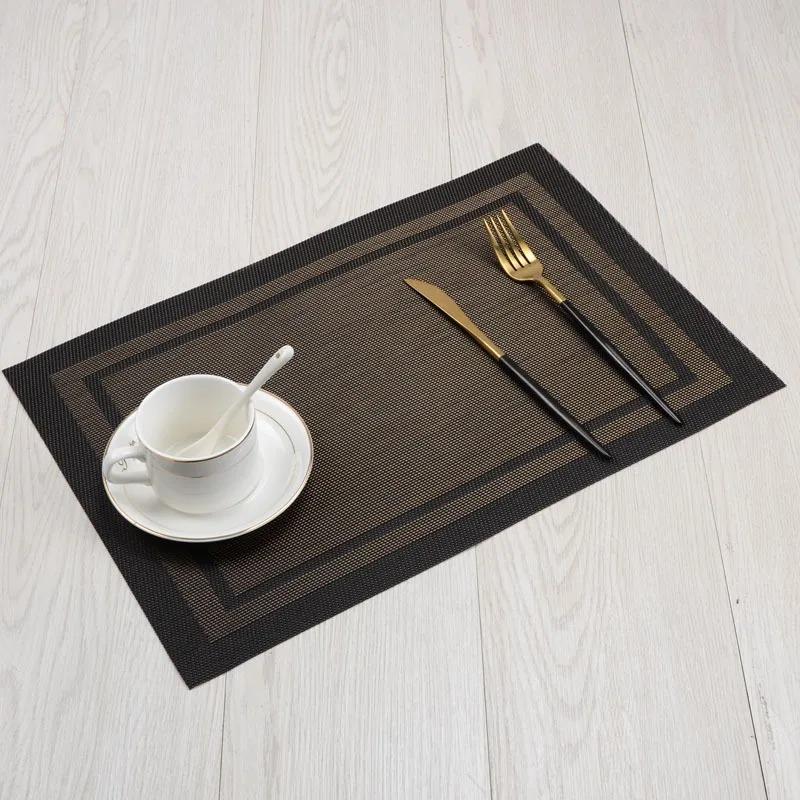 6/4pcs Rectangle Placemat Restaurant Washable PVC Durable Dining Table Weave Mats Frame Teslin Disc Bowl Coaster Non-slip Pad
