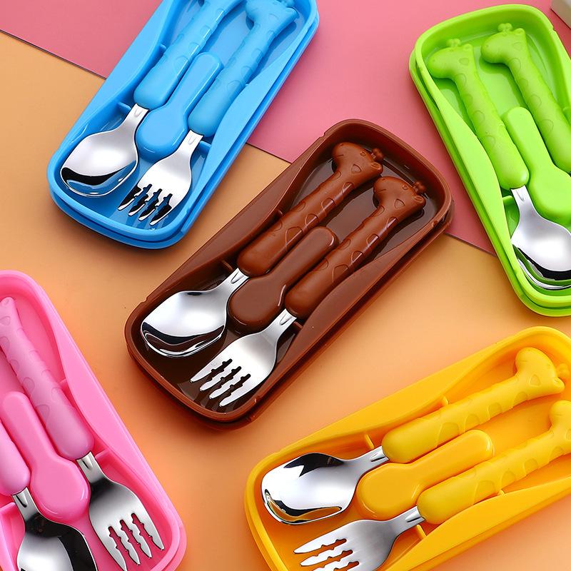 304 Stainless Steel Kids' Fork & Spoon Set - Baby Training Tableware Portable Kit