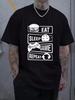 Humorous Eat Sleep Game Repeat Meme Men's T Shirt Cotton Tee Women Oversized Loose Spring Summer Streetwear Top Novelty Clothing