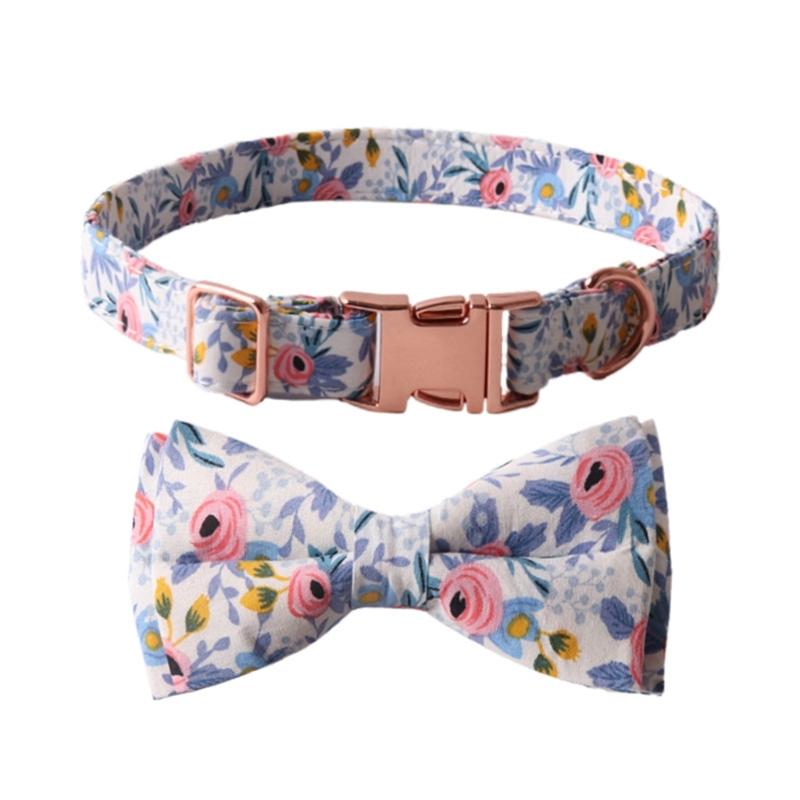 Fashion Dog Collar+Leash+Necktie Set Completes with Colorful Floral Print Bow Perfect for Pets Outstanding in the Crowd