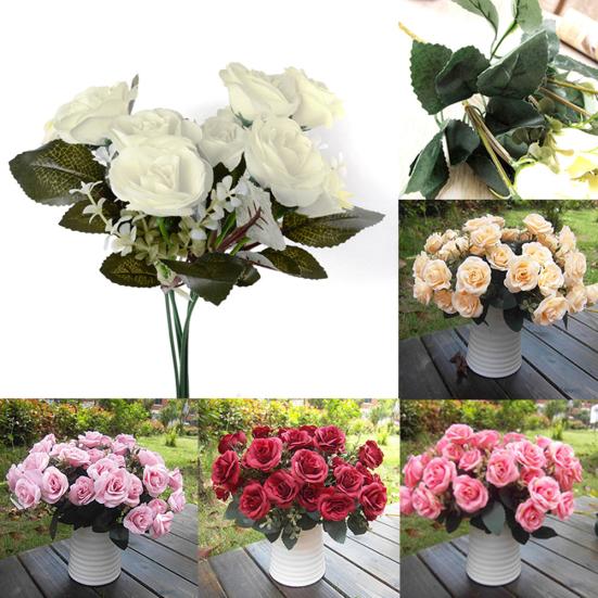 1 Bouquet/12 Heads Artificial Roses Silk Flower Home Party Bridal Bouquet Decor