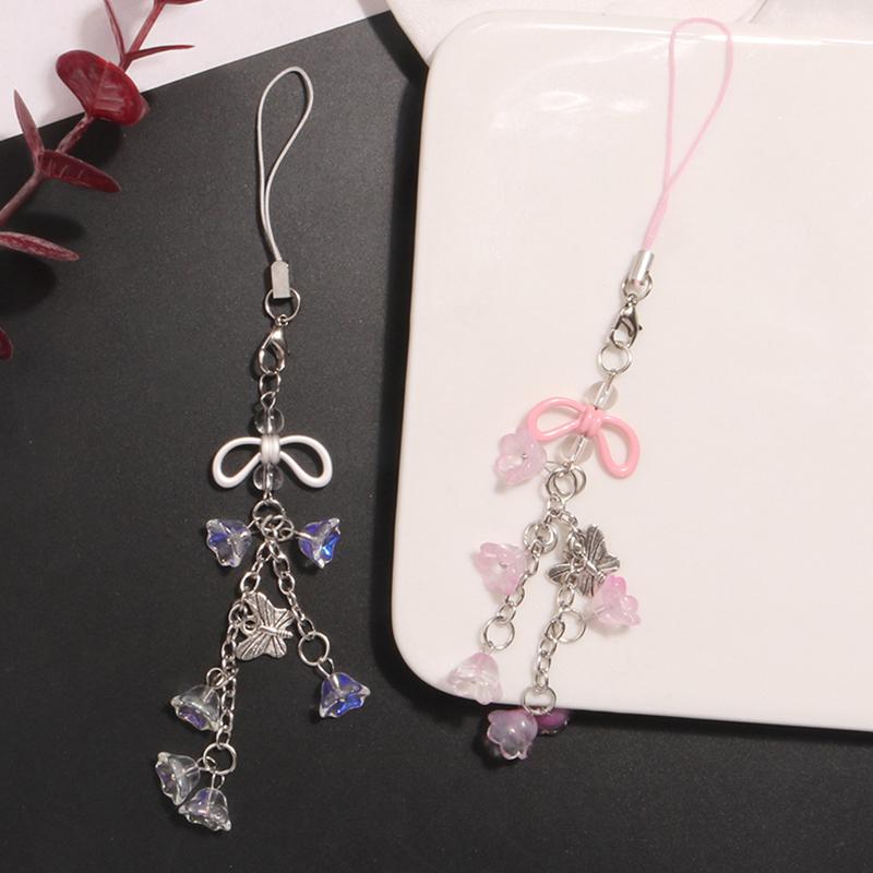 Cute Acrylic Hollow Out Bowknot Flower Phone Charm Accessories For Women Girls Handmade Butterfly Pendant Jewelry Keychain