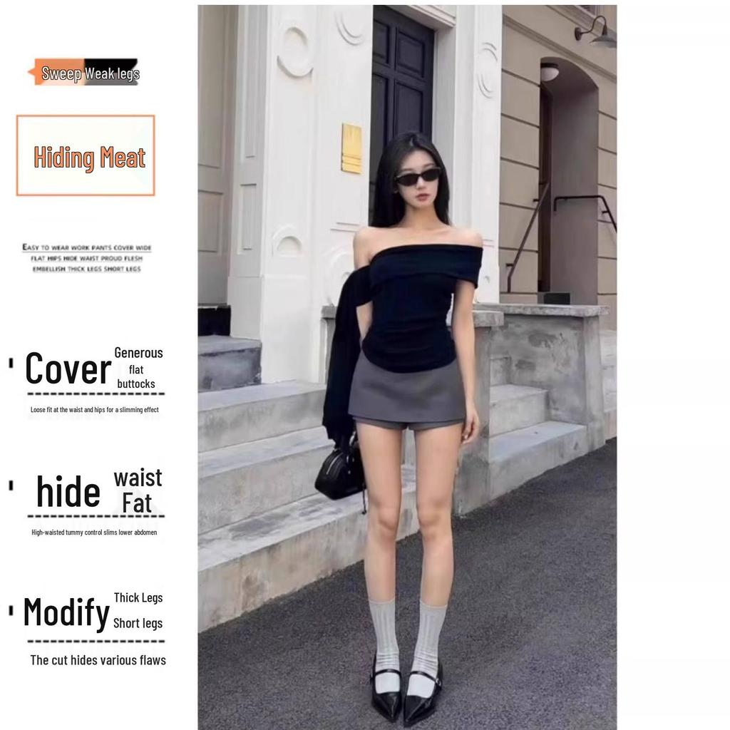 Plus-Size Hot Girl Low-Waist Mini Skirt with Built-In Safety Shorts - Autumn New Arrival Hip-Hugging Slimming Skirt Pants.