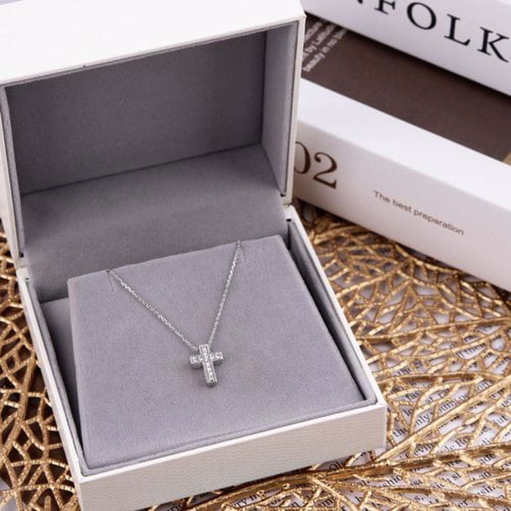 92.5 Silver Simulant Diamond Fashion Cross Necklace Ss029N