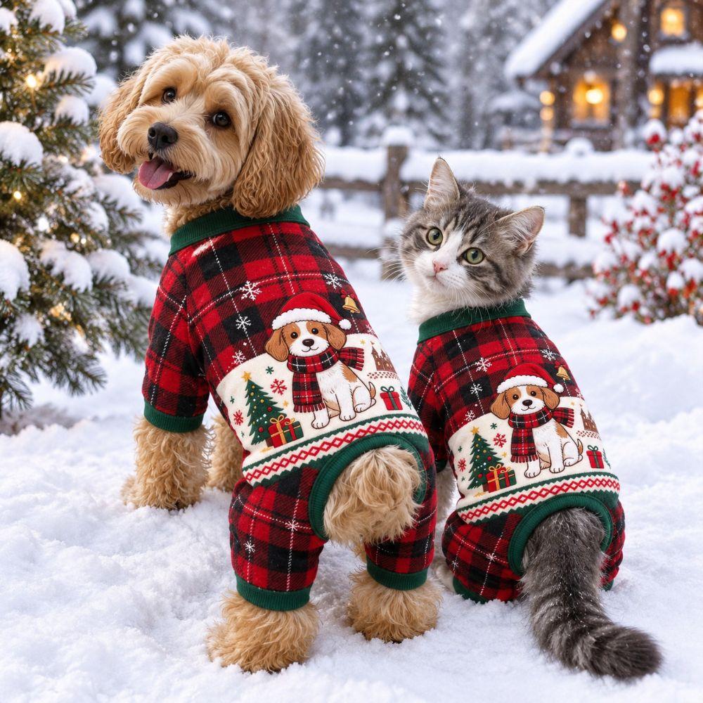 Warm Lining Pet Four Legged Clothes Thickened Cat Vest Cute Dog Christmas Jumpsuit For 1-22kg
