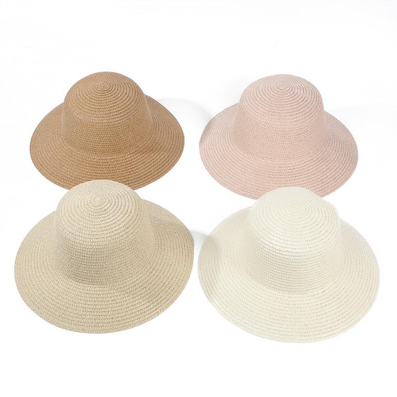 Summer Female Straw Hat Flat Top Hat Seaside Vacation Beach Straw Hat Sunshade Sunscreen DIY Handmade