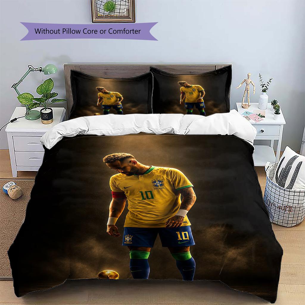 Neymar Muster Bettwäsche Heimdekoration Geburtstagsgeschenk (1 Bettbezug + 2 Kissenbezüge, ohne Füllung),Fanartikel.