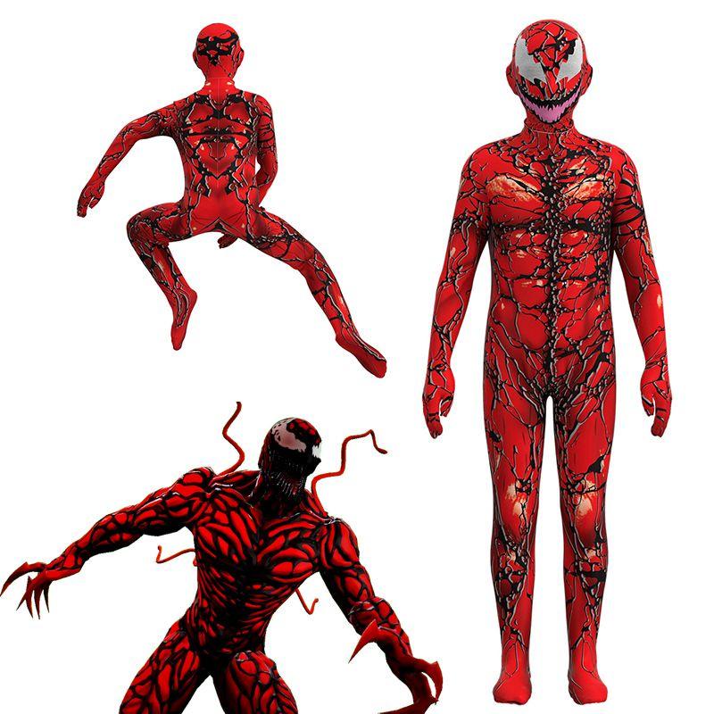 Atemberaubender Kinder Venom Carnage Jumpsuit Rot Ganzkörperkostüm Anzug Für Halloween Cos Performance