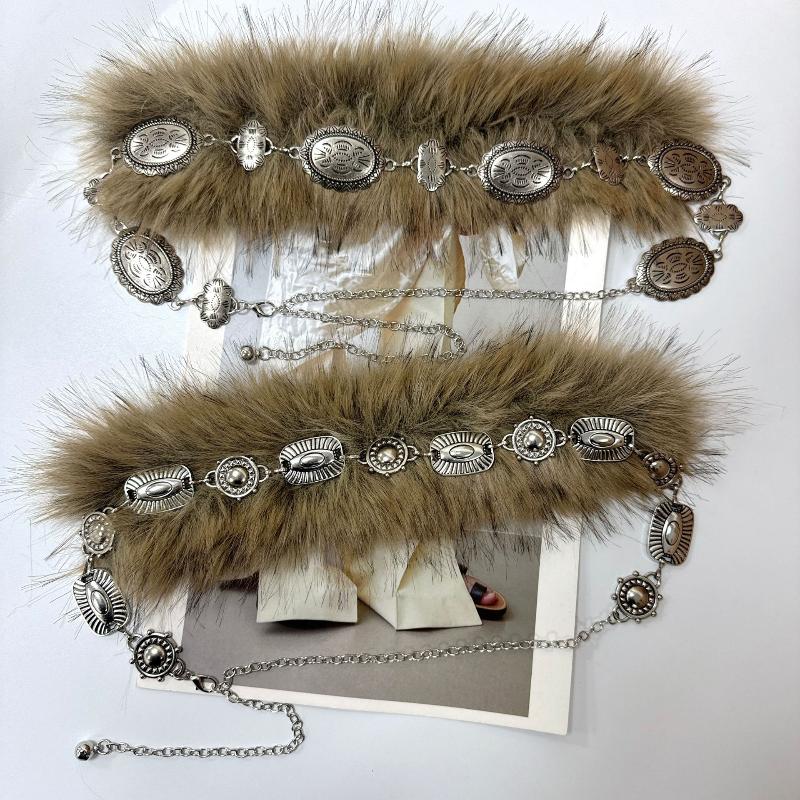 Women'S Plush Belt  Trend Y2K Girls Girdle Versatile Jeans Accessories Faux Fur Patchwork Belt